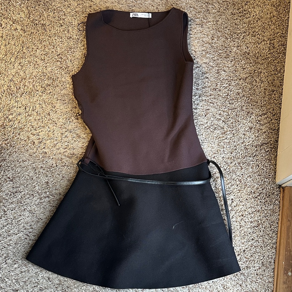 Zara Black and Brown Sleeveless Dress
